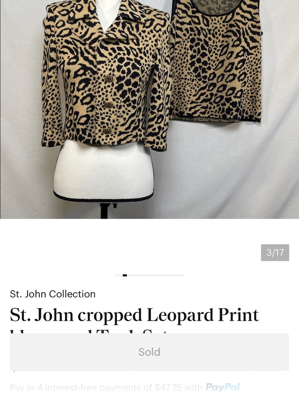 St. John cropped Leopard Print blazer and Tank Set